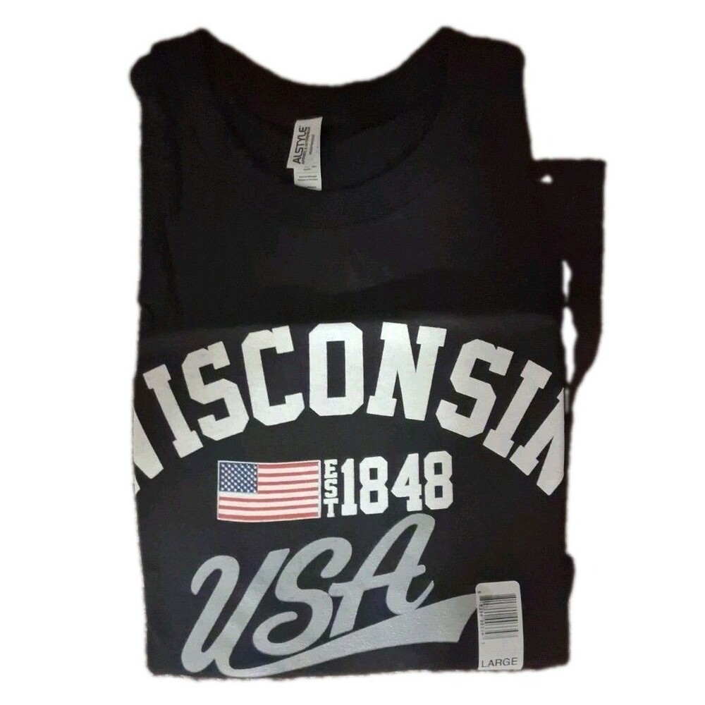 Vintage Vibe Wisconsin 1848 Statehood USA Graphic Tee - Black - Size Large